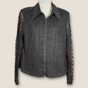 Black‎ Lace Goth Whimsigoth Witchy Top Steam Punk Dark Zip Shirt M Ravel